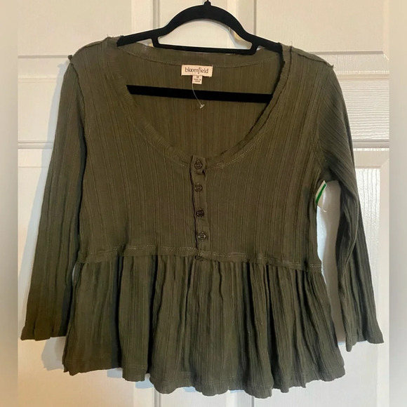 bloomfield Tops - Bloomfield l Olive Green Peplum Blouse Babydoll
